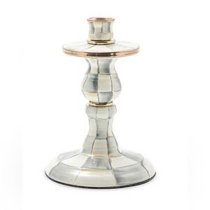 New MACKENZIE CHILDS STERLING CHECK ENAMEL CANDLESTICK HOLDER -small